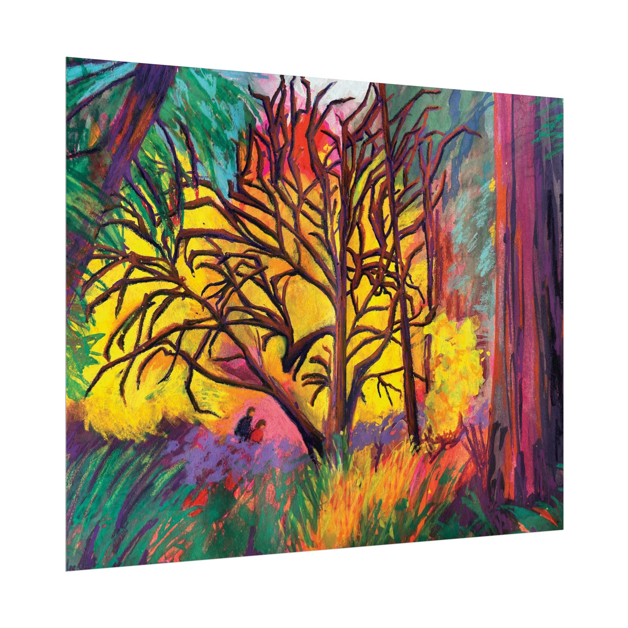 Textured Watercolor Poster — Vibrant Forest Tree Art Print