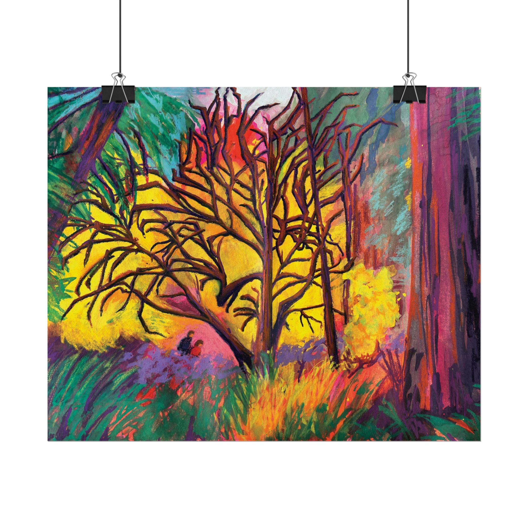 Textured Watercolor Poster — Vibrant Forest Tree Art Print