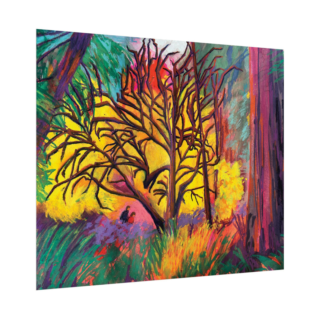 Textured Watercolor Poster — Vibrant Forest Tree Art Print