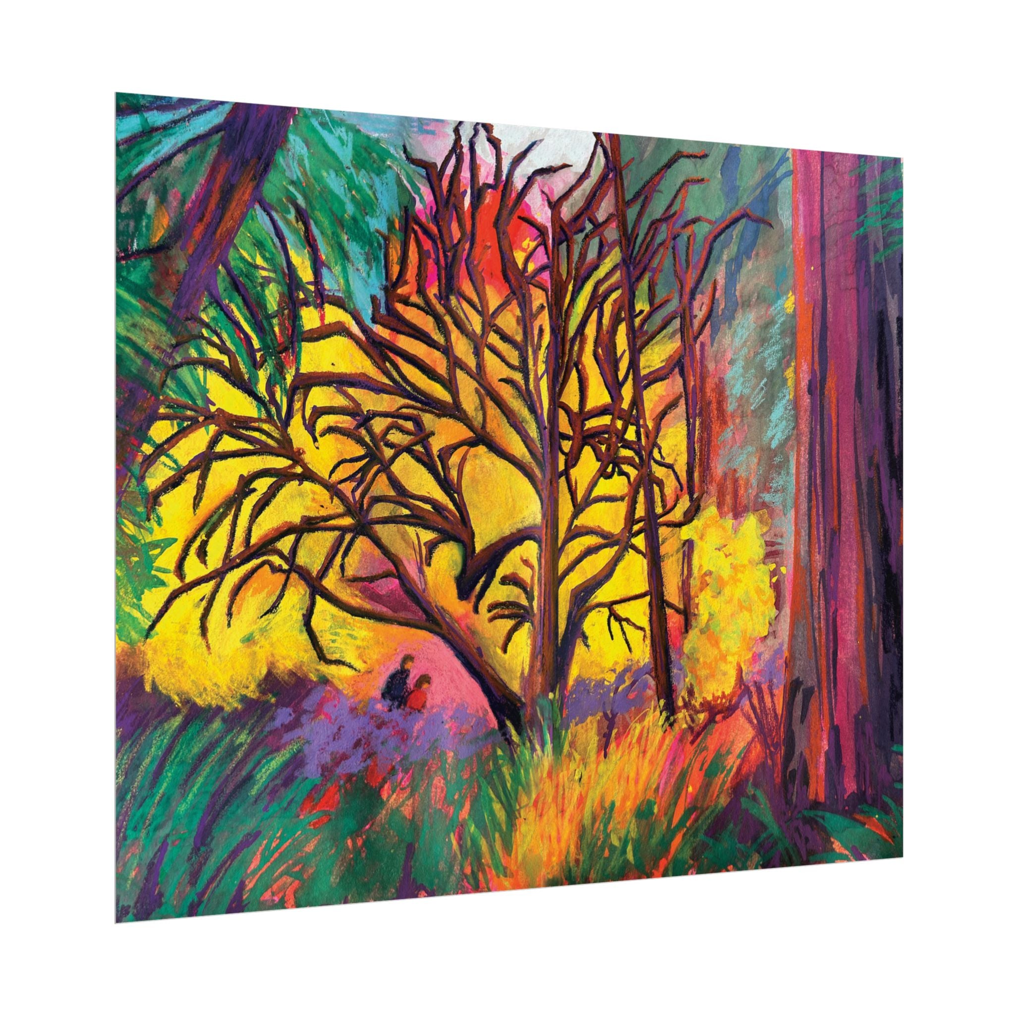 Textured Watercolor Poster — Vibrant Forest Tree Art Print