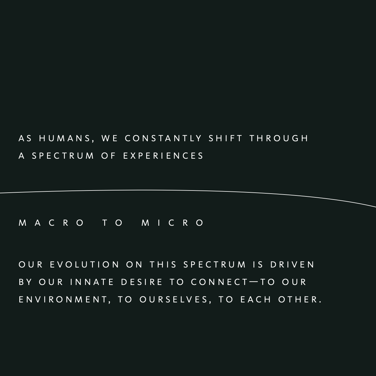 Text on a black background about human experiences and evolution.
